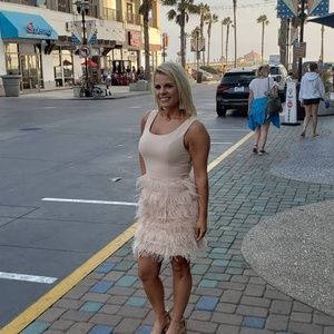 Blush Feather skirt cocktail dress